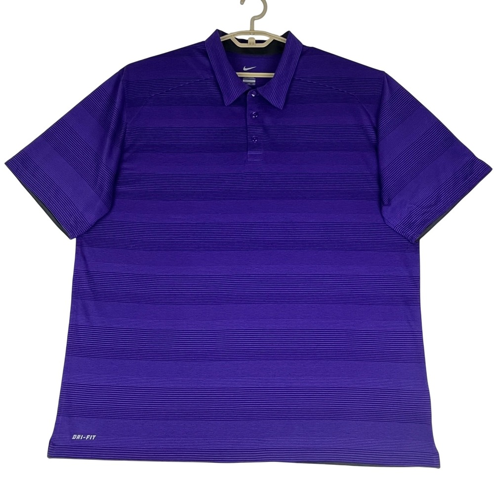 Nike Golf Polo Shirt Mens XXL Purple Dri-FIT Striped Short Sleeve 535685-552